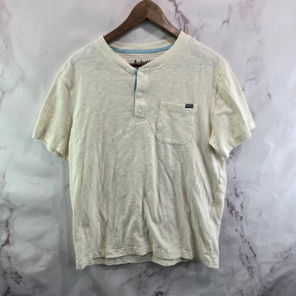 Chubbies Shirt Mens Medium Short Sleeve Henley Sandy Dune Cream Off White